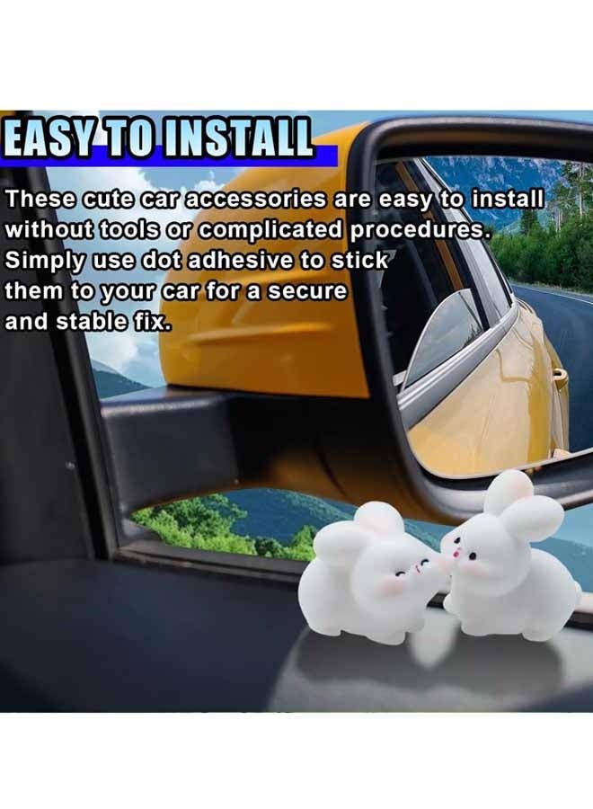 4 PCS Cute Mini Rabbit Car Rearview Mirror Ornaments, Kiss Face Animals Resin Dashboard Decorations, Funny Car Interior Accessories for Women Presents (Rabbit) - Image 5